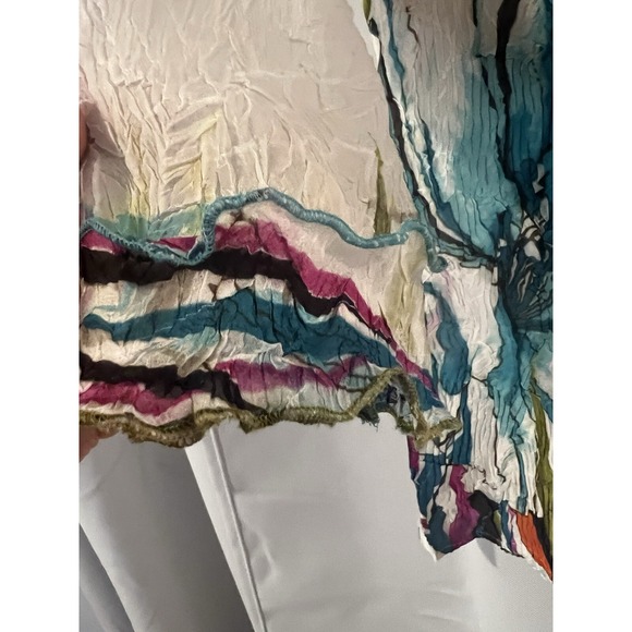 ALBERTO MAKALI Shirt Sz S Artsy Flowy Gauzey Colorful Pleated Art To Wear Spring - Picture 7 of 10